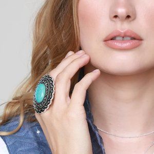 Bohemian Mandala Flower Turquoise Semi-Precious Stone Ring